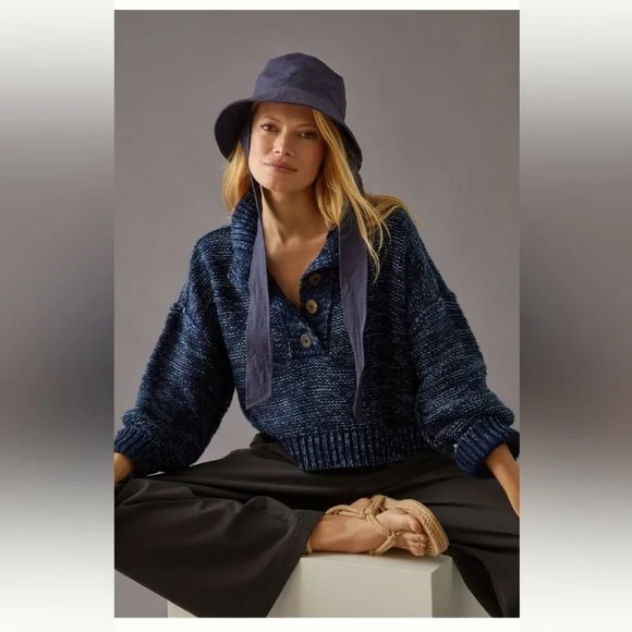 Navy Pilcro Mega Henley Sweater - Picture 1 of 3